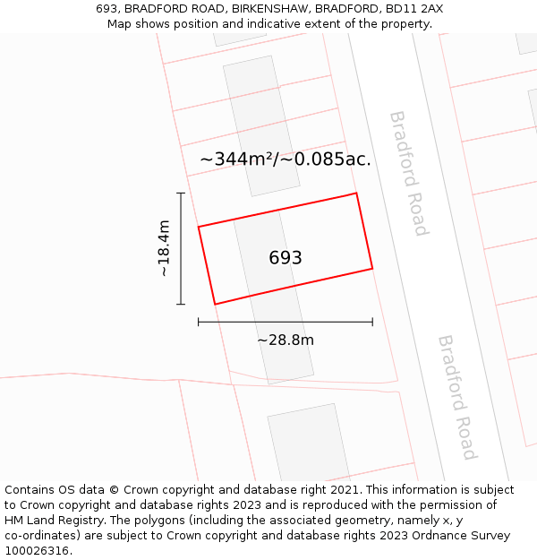 693, BRADFORD ROAD, BIRKENSHAW, BRADFORD, BD11 2AX: Plot and title map