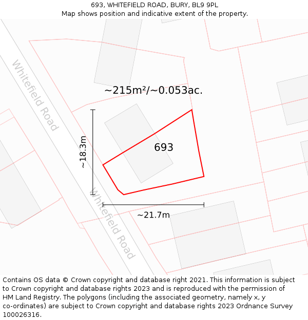 693, WHITEFIELD ROAD, BURY, BL9 9PL: Plot and title map