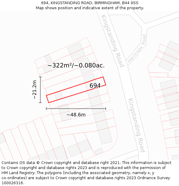 694, KINGSTANDING ROAD, BIRMINGHAM, B44 9SS: Plot and title map