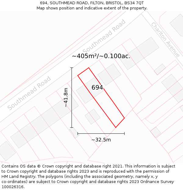 694, SOUTHMEAD ROAD, FILTON, BRISTOL, BS34 7QT: Plot and title map