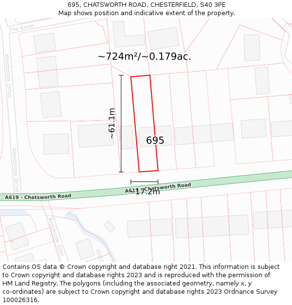 695, CHATSWORTH ROAD, CHESTERFIELD, S40 3PE: Plot and title map