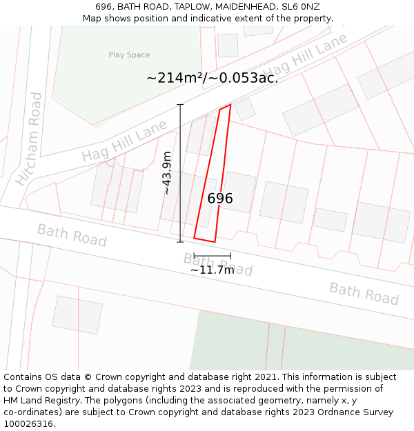 696, BATH ROAD, TAPLOW, MAIDENHEAD, SL6 0NZ: Plot and title map
