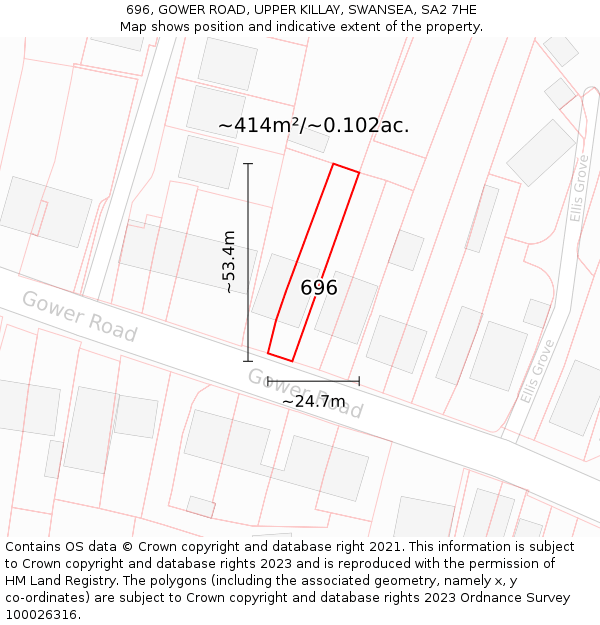 696, GOWER ROAD, UPPER KILLAY, SWANSEA, SA2 7HE: Plot and title map