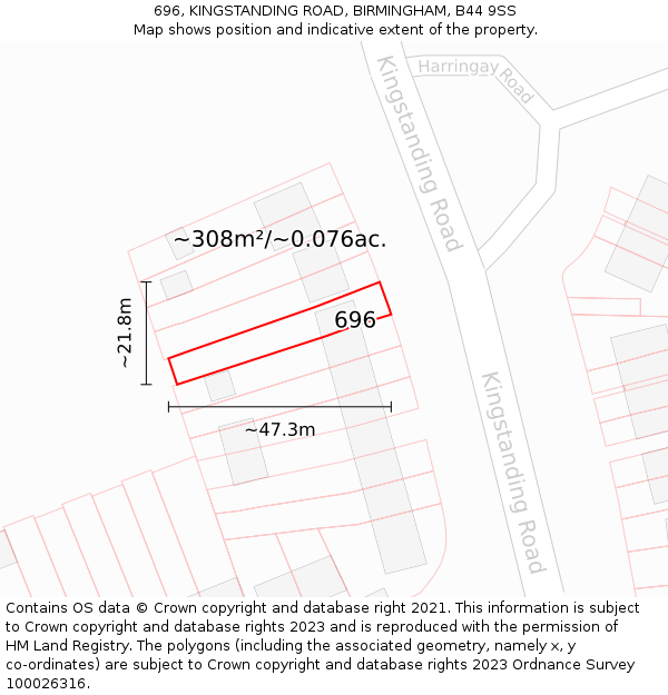 696, KINGSTANDING ROAD, BIRMINGHAM, B44 9SS: Plot and title map