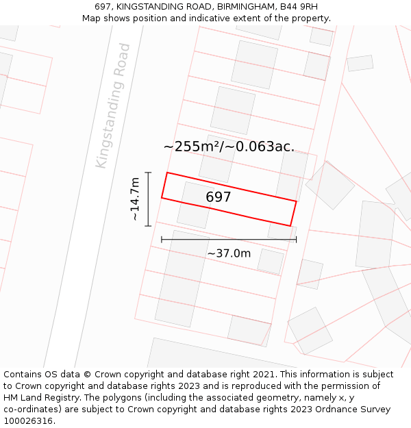 697, KINGSTANDING ROAD, BIRMINGHAM, B44 9RH: Plot and title map