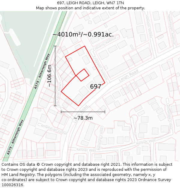 697, LEIGH ROAD, LEIGH, WN7 1TN: Plot and title map