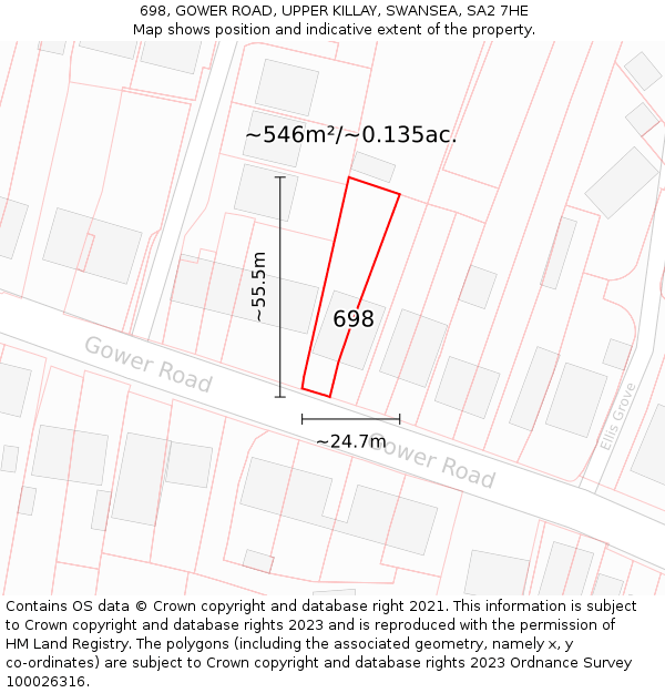 698, GOWER ROAD, UPPER KILLAY, SWANSEA, SA2 7HE: Plot and title map