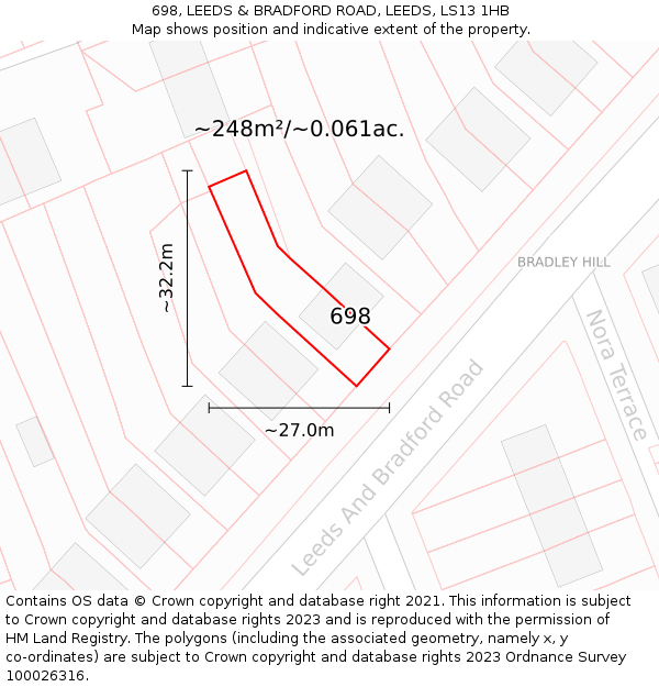 698, LEEDS & BRADFORD ROAD, LEEDS, LS13 1HB: Plot and title map