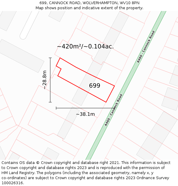 699, CANNOCK ROAD, WOLVERHAMPTON, WV10 8PN: Plot and title map