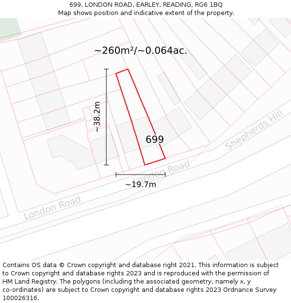 699, LONDON ROAD, EARLEY, READING, RG6 1BQ: Plot and title map