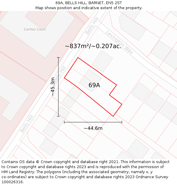 69A, BELLS HILL, BARNET, EN5 2ST: Plot and title map