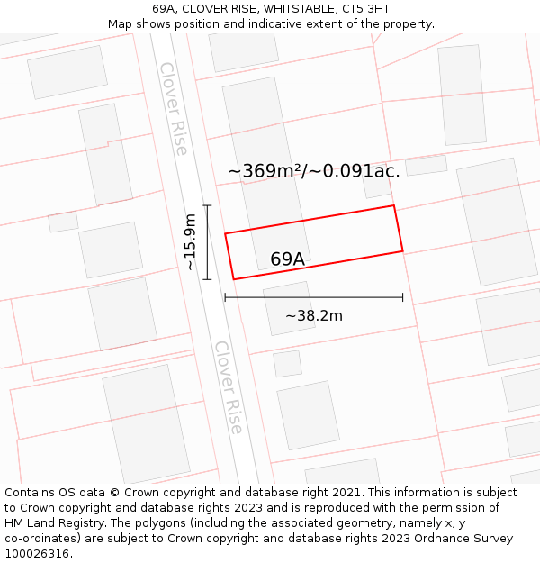69A, CLOVER RISE, WHITSTABLE, CT5 3HT: Plot and title map