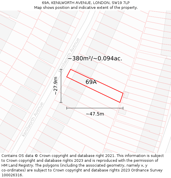 69A, KENILWORTH AVENUE, LONDON, SW19 7LP: Plot and title map