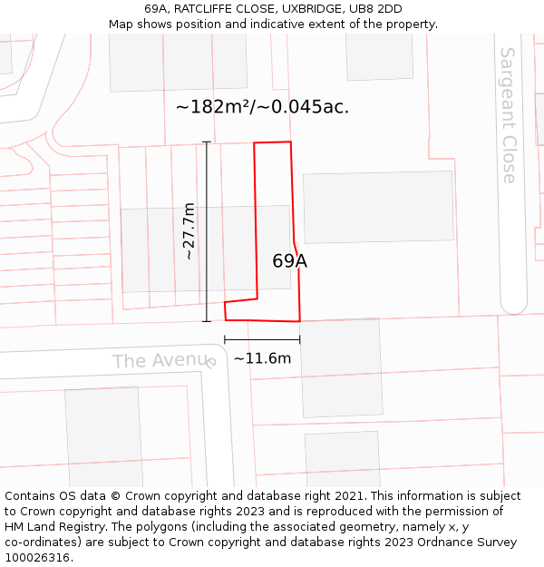 69A, RATCLIFFE CLOSE, UXBRIDGE, UB8 2DD: Plot and title map