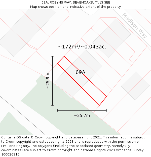 69A, ROBYNS WAY, SEVENOAKS, TN13 3EE: Plot and title map
