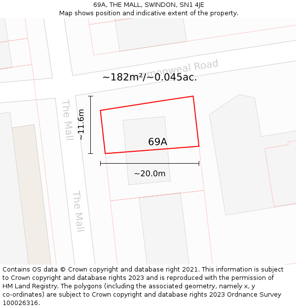 69A, THE MALL, SWINDON, SN1 4JE: Plot and title map