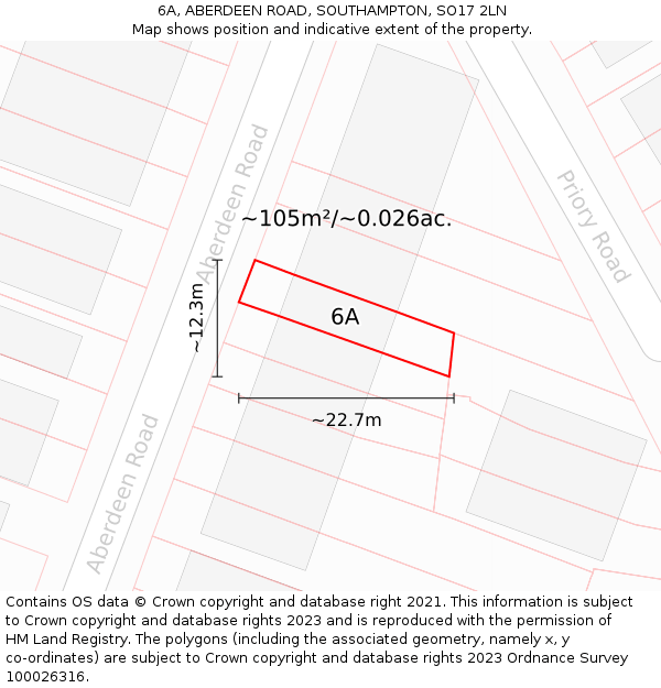 6A, ABERDEEN ROAD, SOUTHAMPTON, SO17 2LN: Plot and title map