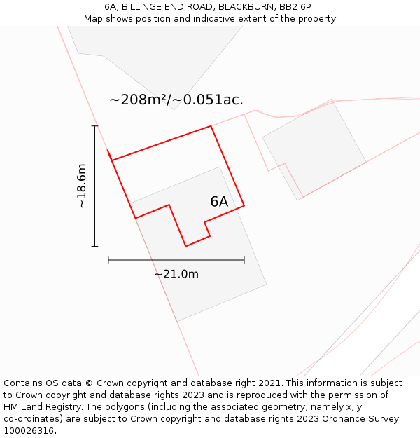 6A, BILLINGE END ROAD, BLACKBURN, BB2 6PT: Plot and title map