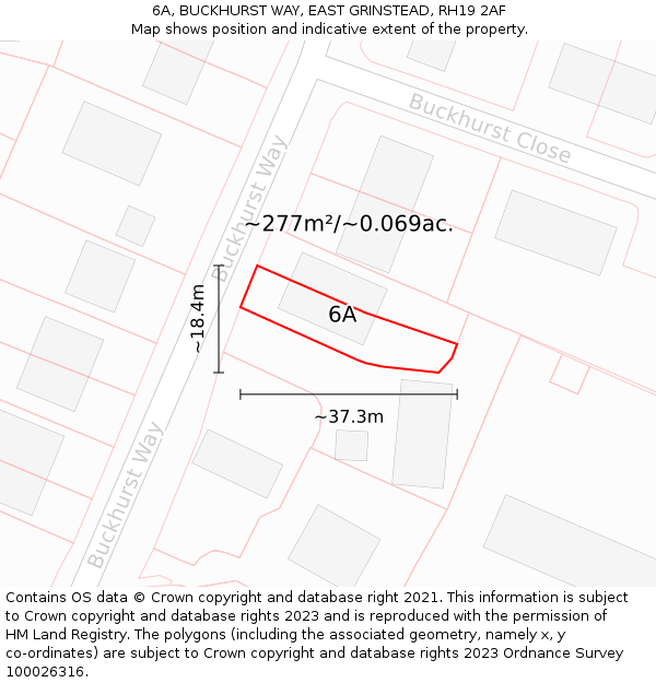 6A, BUCKHURST WAY, EAST GRINSTEAD, RH19 2AF: Plot and title map