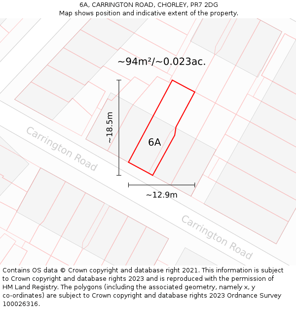 6A, CARRINGTON ROAD, CHORLEY, PR7 2DG: Plot and title map