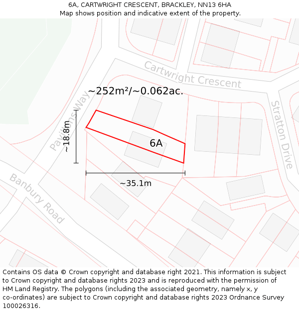 6A, CARTWRIGHT CRESCENT, BRACKLEY, NN13 6HA: Plot and title map
