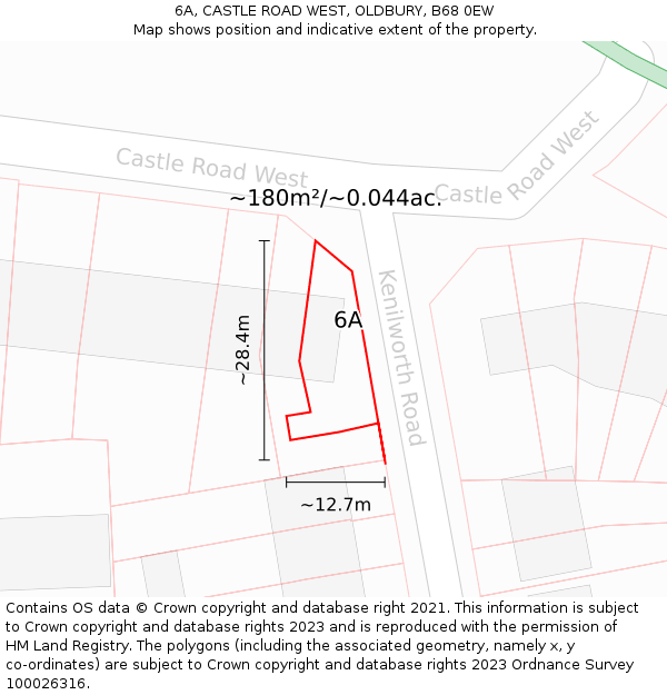 6A, CASTLE ROAD WEST, OLDBURY, B68 0EW: Plot and title map