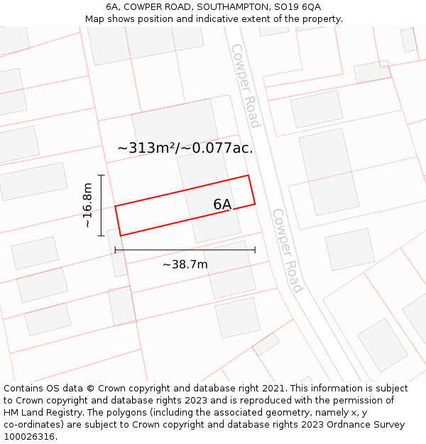 6A, COWPER ROAD, SOUTHAMPTON, SO19 6QA: Plot and title map