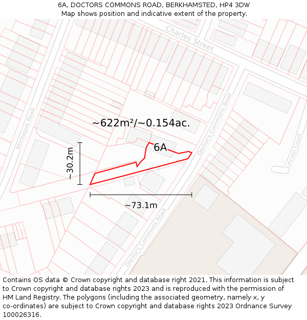 6A, DOCTORS COMMONS ROAD, BERKHAMSTED, HP4 3DW: Plot and title map