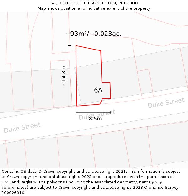 6A, DUKE STREET, LAUNCESTON, PL15 8HD: Plot and title map