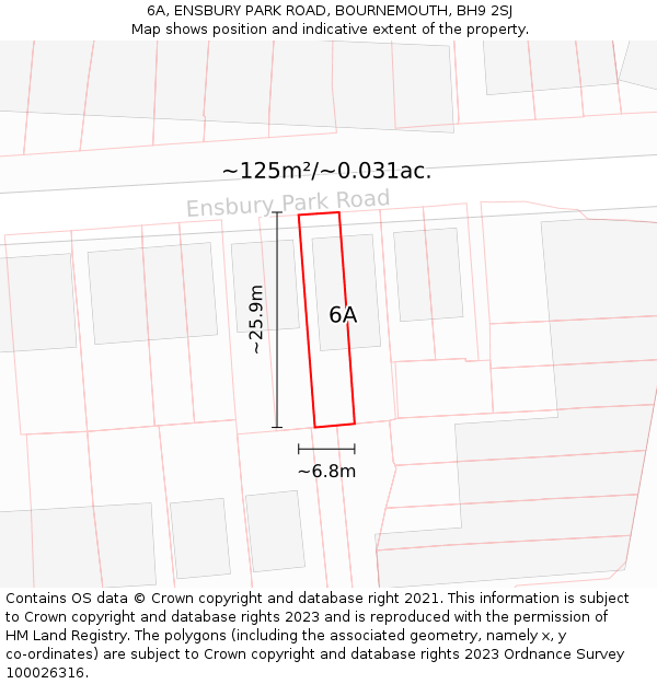 6A, ENSBURY PARK ROAD, BOURNEMOUTH, BH9 2SJ: Plot and title map