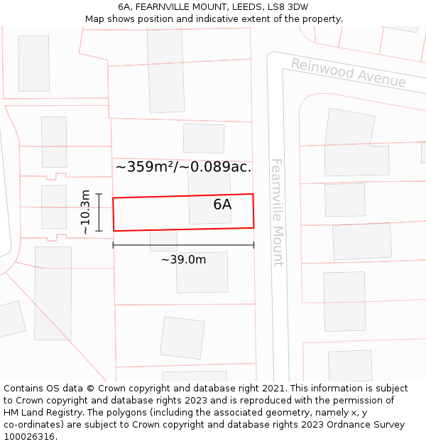 6A, FEARNVILLE MOUNT, LEEDS, LS8 3DW: Plot and title map