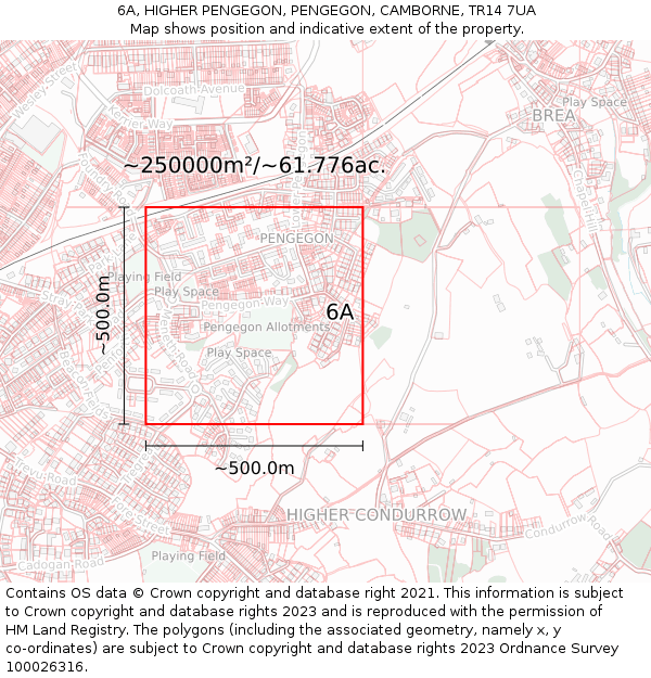 6A, HIGHER PENGEGON, PENGEGON, CAMBORNE, TR14 7UA: Plot and title map