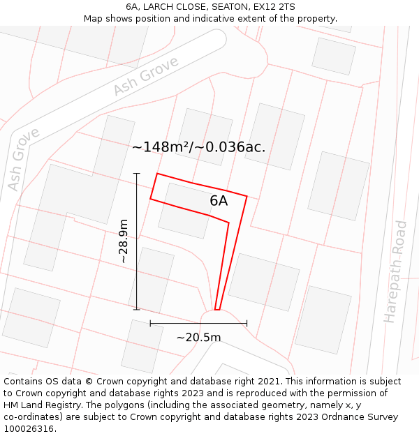 6A, LARCH CLOSE, SEATON, EX12 2TS: Plot and title map