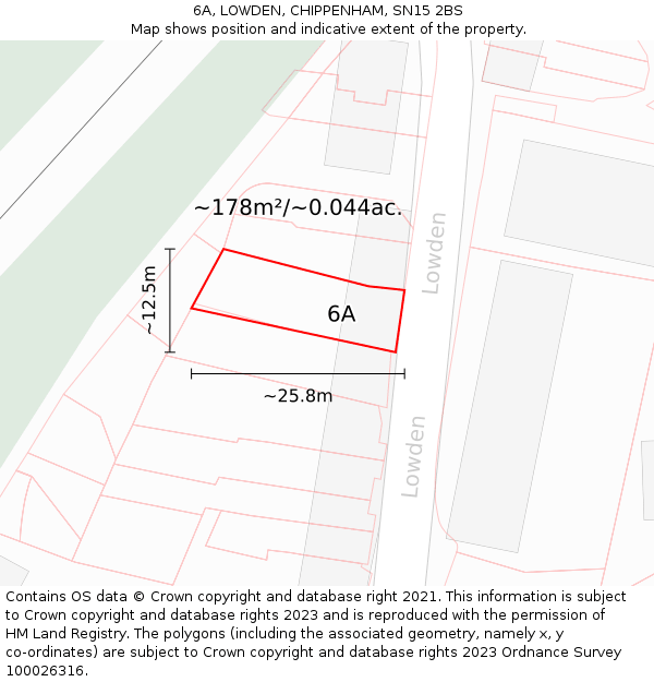 6A, LOWDEN, CHIPPENHAM, SN15 2BS: Plot and title map