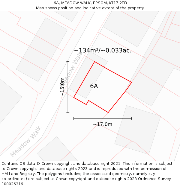 6A, MEADOW WALK, EPSOM, KT17 2EB: Plot and title map