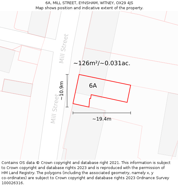 6A, MILL STREET, EYNSHAM, WITNEY, OX29 4JS: Plot and title map