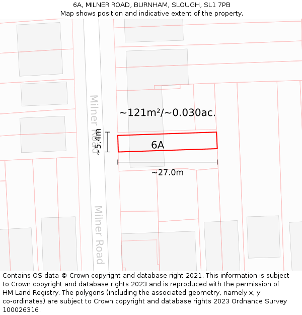 6A, MILNER ROAD, BURNHAM, SLOUGH, SL1 7PB: Plot and title map