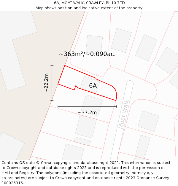 6A, MOAT WALK, CRAWLEY, RH10 7ED: Plot and title map