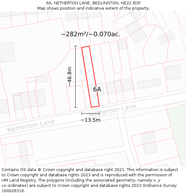6A, NETHERTON LANE, BEDLINGTON, NE22 6DP: Plot and title map