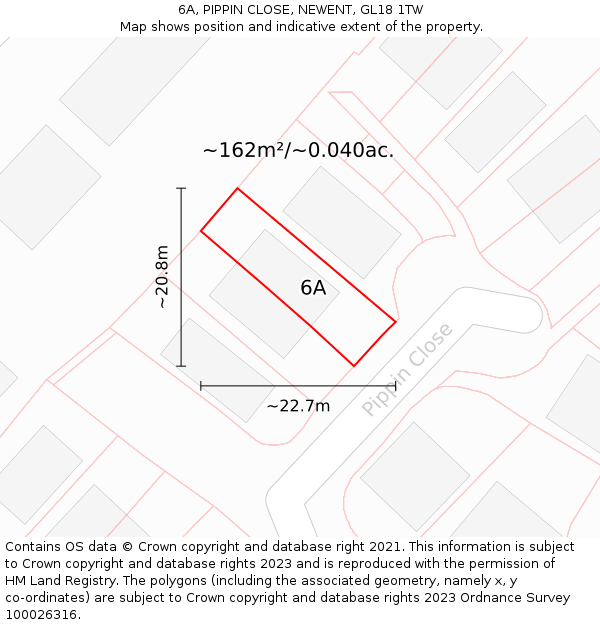 6A, PIPPIN CLOSE, NEWENT, GL18 1TW: Plot and title map