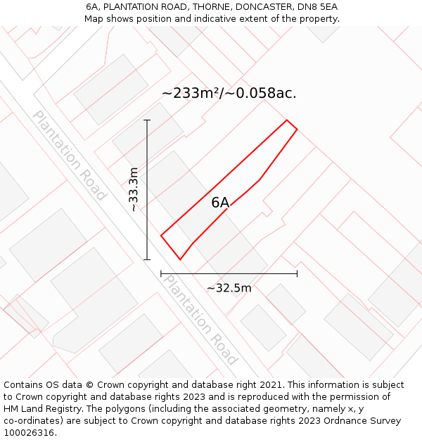 6A, PLANTATION ROAD, THORNE, DONCASTER, DN8 5EA: Plot and title map