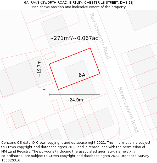 6A, RAVENSWORTH ROAD, BIRTLEY, CHESTER LE STREET, DH3 1EJ: Plot and title map