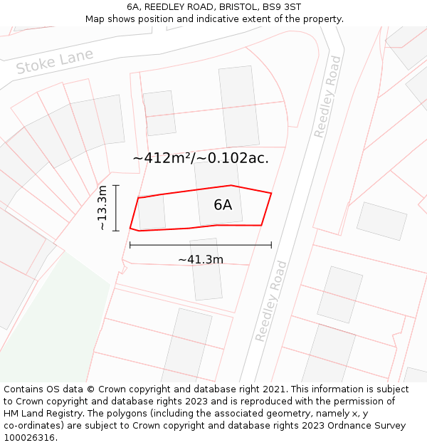 6A, REEDLEY ROAD, BRISTOL, BS9 3ST: Plot and title map