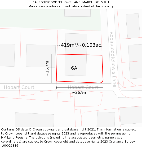 6A, ROBINGOODFELLOWS LANE, MARCH, PE15 8HL: Plot and title map