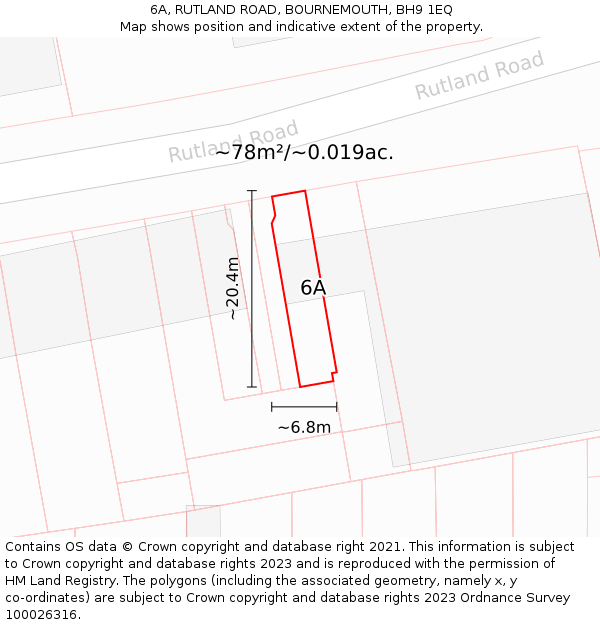 6A, RUTLAND ROAD, BOURNEMOUTH, BH9 1EQ: Plot and title map