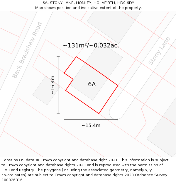 6A, STONY LANE, HONLEY, HOLMFIRTH, HD9 6DY: Plot and title map