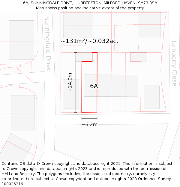 6A, SUNNINGDALE DRIVE, HUBBERSTON, MILFORD HAVEN, SA73 3SA: Plot and title map