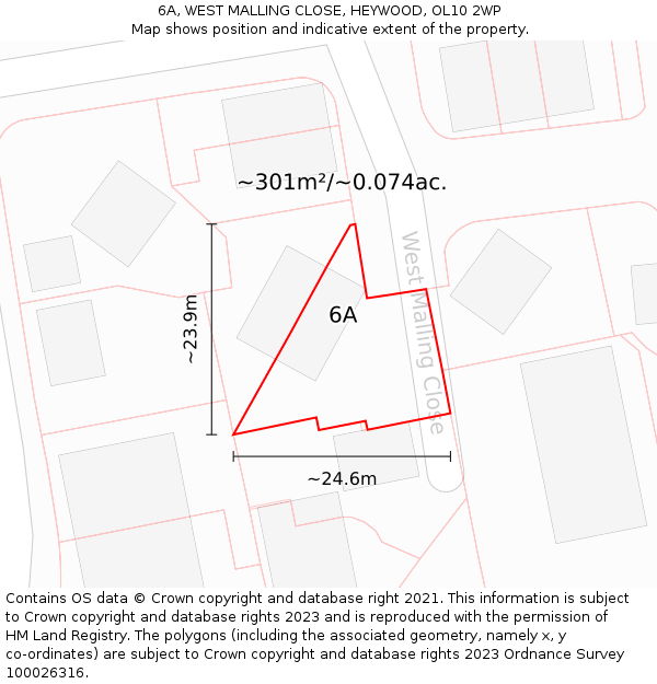 6A, WEST MALLING CLOSE, HEYWOOD, OL10 2WP: Plot and title map