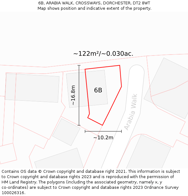 6B, ARABIA WALK, CROSSWAYS, DORCHESTER, DT2 8WT: Plot and title map