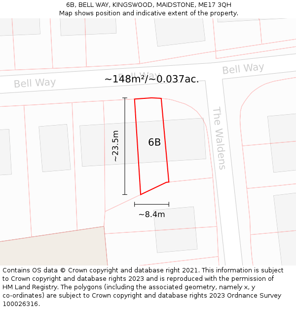 6B, BELL WAY, KINGSWOOD, MAIDSTONE, ME17 3QH: Plot and title map